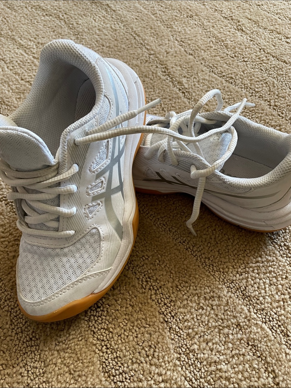 Girls Asics White and Gum-Tone Mesh Athletic Sneakers